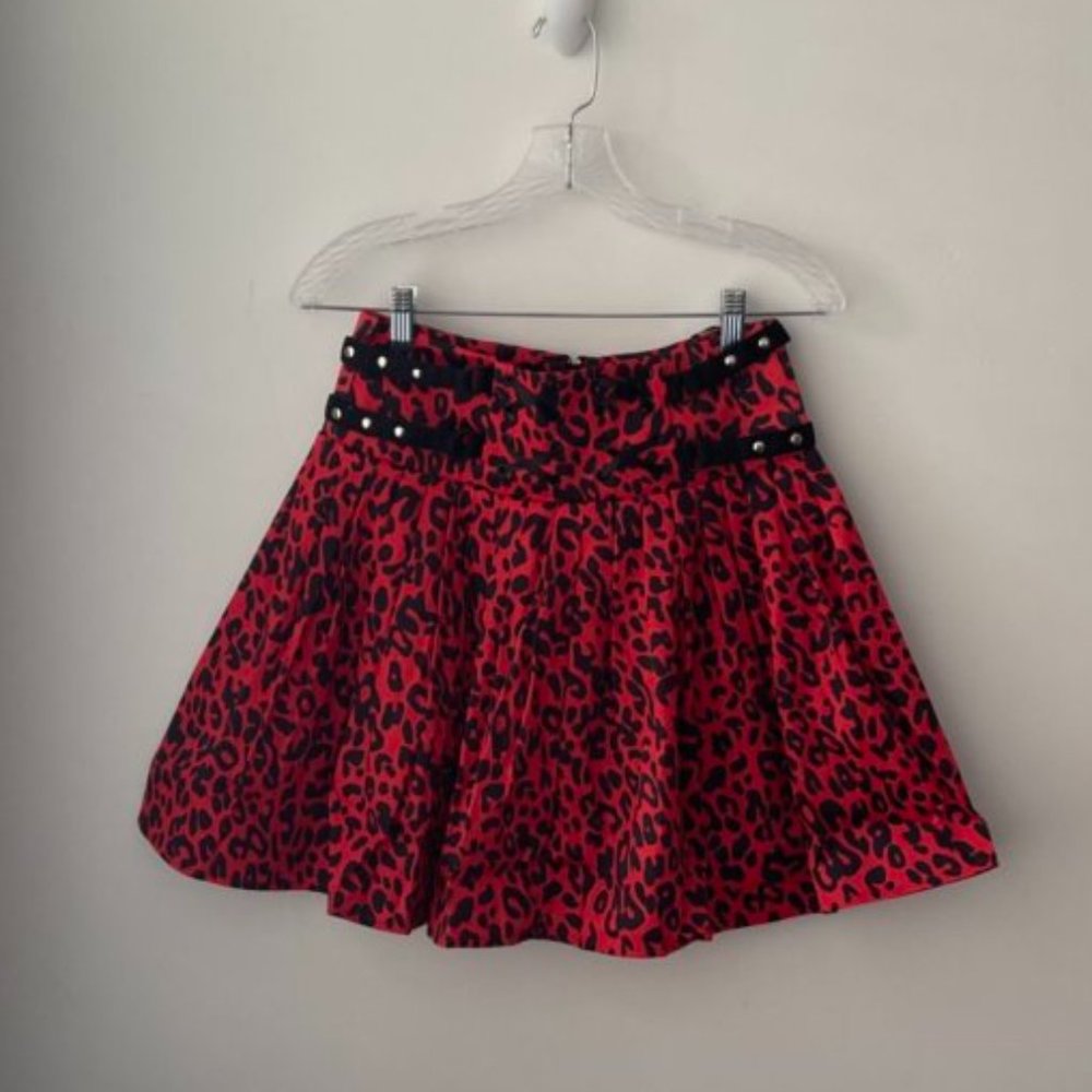 Jawbreaker Red Leopard Print Studded Punk Cosplay Skirt - Picture 3 of 10